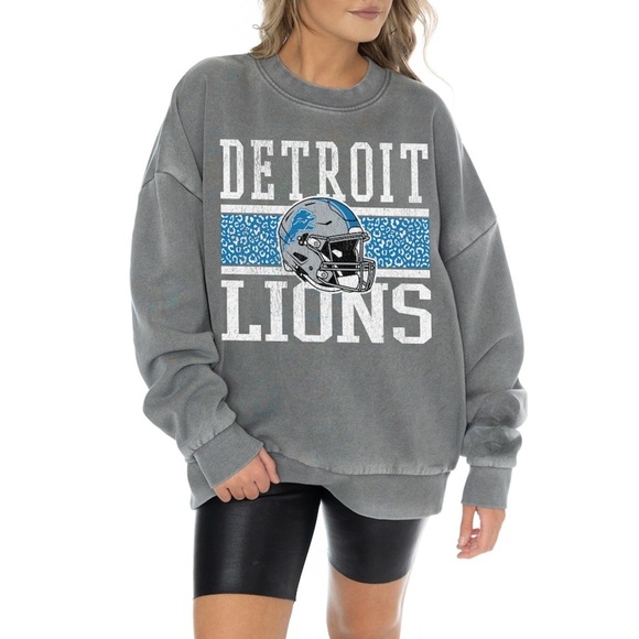 Gameday Couture Unisex Gray Detroit Lions Vintage Wash Crewneck Fleece Pullover - Picture 1 of 11